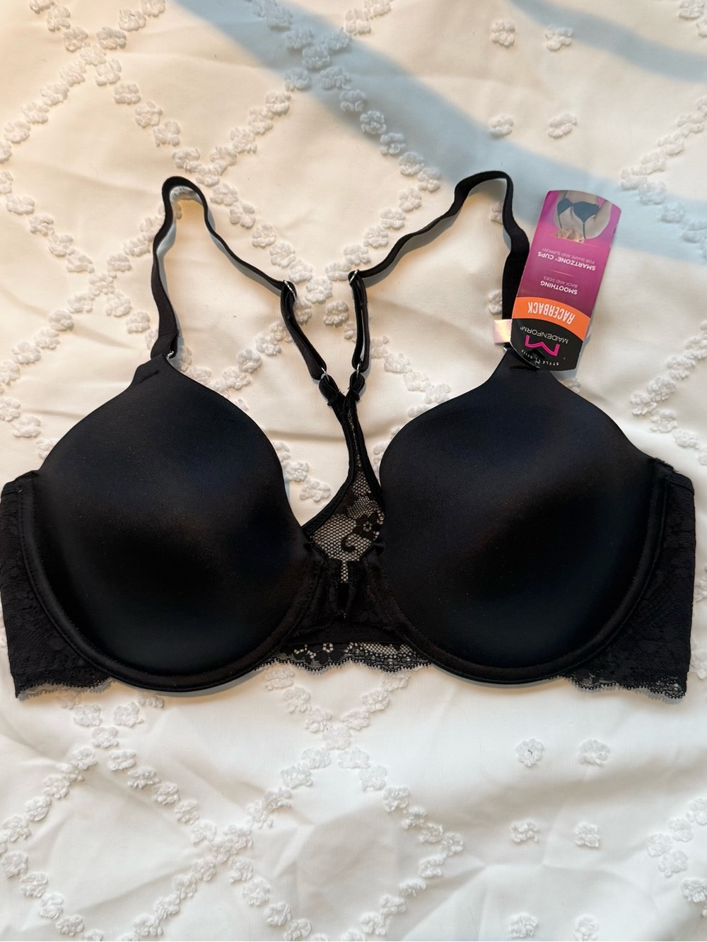 Maidenform Black Molded Push-Up Bra with Lace Racerback Detail